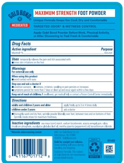 Principal Display Panelgold Bondmedicatedmaximum Strengthfoot Powderanti-itch Menthol 1%triple Action Formulanet Wt 10 Oz (283 G) (Gold Bond Medicated Foot Powder 02)