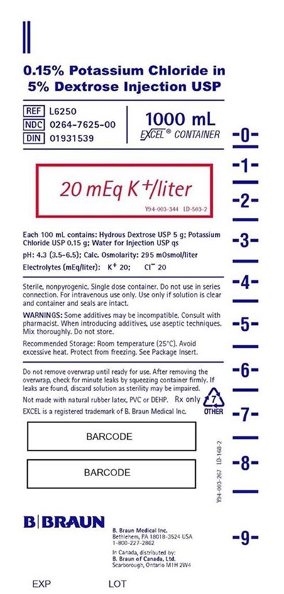 1000 mL Container Label (Potassium Chloride In Dextrose In Excel 3)