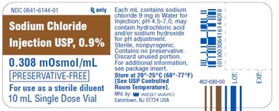 Ndc 0641-0497-25 Rx Only Sodium Chloride Injection Usp, 0.9% 0.308 Mosmol/ml Preservative-free For Use As A Sterile Diluent 25 X 2 mL Single Dose Vials Each mL Contains Sodium Chloride 9 mg In Water For Injection; Ph 4.5-7.0, May Contain Hydrochloric Acid And/or Sodium Hydroxide For Ph Adjustment. Sterile, Nonpyrogenic. Contains For Preservative. Discard Unused Portion. For Additional Information, See Package Insert. Store At 20º-25ºc (68º-77ºf) [see Usp Controlled Room Temperature]. (Sodium Chloride Injection  Vial Anda 3)