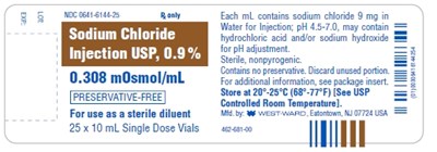 Ndc 0641-6144-01 Rx Only Sodium Chloride Injection Usp, 0.9% 0.308 Mosmol/ml Preservative-free For Use As A Sterile Diluent 10 mL Single Dose Vial Each mL Contains Sodium Chloride 9 mg In Water For Injection; Ph 4.5-7.0, May Contain Hydrochloric Acid And/or Sodium Hydroxide For Ph Adjustment. Sterile, Nonpyrogenic. Contains No Preservative. Discard Unused Portion. For Additional Information, See Package Insert. Store At 20º-25ºc (68º-77ºf) [see Usp Controlled Room Temperature]. (Sodium Chloride Injection  Vial Anda 4)