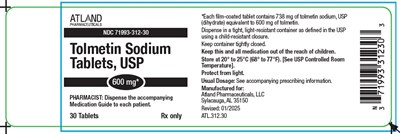 Image Description (Tolmetin Sodium Tabs 600mg Bottle Label)
