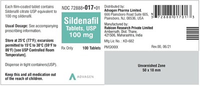 sildenafil-tabs-usp-100mg-100s.jpg Sildenafil Tablets 100 mg - NDC 72888-017-01 - 100 Tablets Label - sildenafil tabs usp 100mg 100s