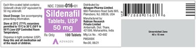 sildenafil-tabs-usp-50mg-100s.jpg Sildenafil Tablets 50 mg - NDC 72888-016-01 - 100 Tablets Label - sildenafil tabs usp 50mg 100s