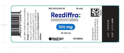 rezdiffra-bottle-label-100mg-90ct.jpg image description - rezdiffra bottle label 100mg 90ct