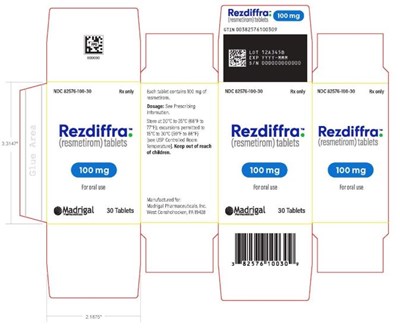 image description - rezdiffra carton label 100mg 30ct