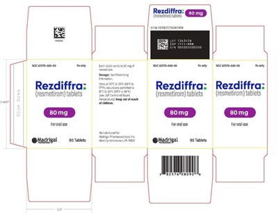 image description - rezdiffra carton label 80mg 90ct