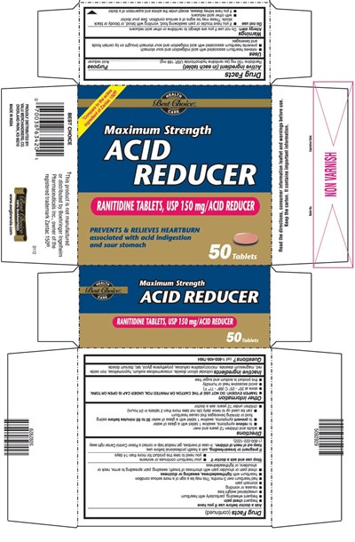 This Is The 50 Count Bottle Carton Label For Best Choice Ranitidine Tablets, Usp 150 mg. (Ranitidine150)