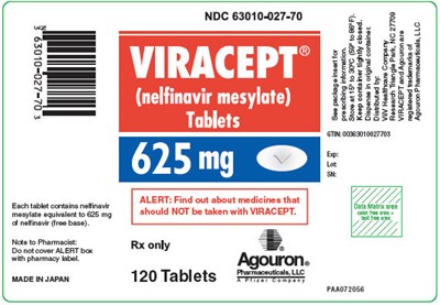 viracept-04.jpg PRINCIPAL DISPLAY PANEL - 625 mg Tablet Bottle Label - viracept 04