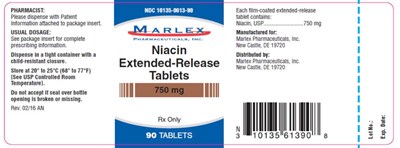 niacin-extended-release-03.jpg PRINCIPAL DISPLAY PANELNDC 10135-0613-90MarlexNiacinExtended- Release Tablets750 mgRx Only90 Tablets - niacin extended release 03