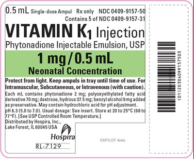 vitamin-k1-04.jpg PRINCIPAL DISPLAY PANEL - 0.5 mL Ampul Tray Label - RL-7129 - vitamin k1 04