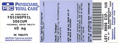 Fosinopril Sodium Tablets Usp 40 mg Label (5182)
