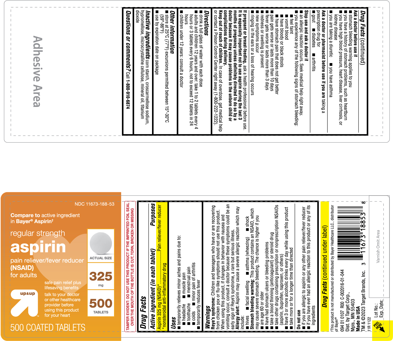 NDC 11673188 Regular Strength Aspirin Images Packaging, Labeling
