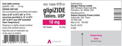 Glipizide Tablets 10mg Ndc 72888-117-01 (100 Tablets Label)
