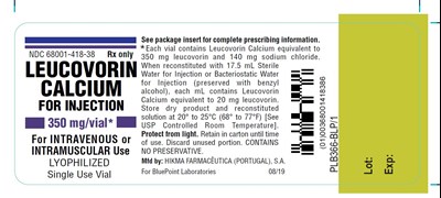 Leucovorin Calcium for Injection 350mg Label Rev 08-19 - leucovorin calcium for injection 5