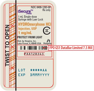 hydromorphone-21.jpg PRINCIPAL DISPLAY PANEL - 1 mg/mL Syringe Label - PAA128343 - hydromorphone 21