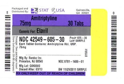 Principal Display Panelndc: 42549-605-30amitriptyline 75mg (Amitriptyline 4)