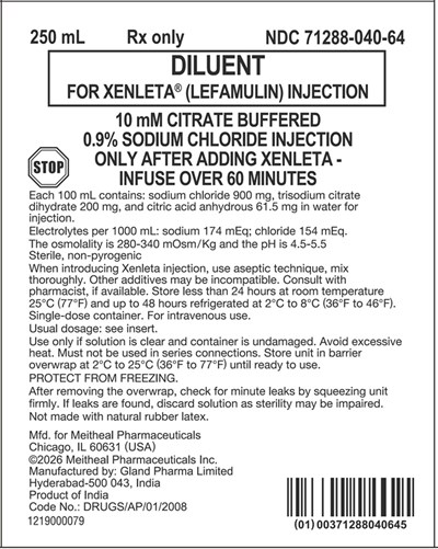 Package Label Principal Display Panel (XENLETA (lefamulin) injection Diluent Bag Label)