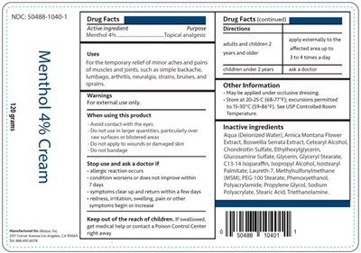 menthol-cream-01.jpg PRINCIPAL DISPLAY PANELNDC 50488-1040-1Menthol 4% Cream120 grams - menthol cream 01