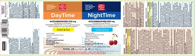 Acetaminophen 325 mg, Dextromethorphan Hbr 10 mg, Phenylephrine HCl 5 mg, Acetaminophen 650 mg, Dextromethorphan Hbr 30 mg, Doxylamine Succinate 12.5 mg (Daytime Pe Nighttime Cold And Flu Cherry Liquid 1)