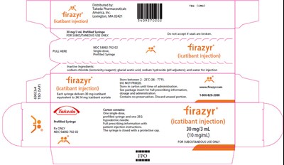 PRINCIPAL DISPLAY PANEL - 3 mL Syringe Carton - 54092-702-02 - firazyr 18