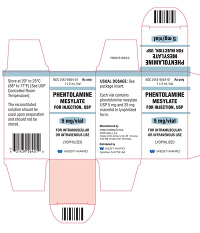 Ndc 0143-9564-10 Rx Only 10 X 2 mL Phentolamine Mesylate For Injection, Usp 5 mg/vial For Im Or Iv Use Lyophilized Each Vial Contains Phentolamine Mesylate Usp 5 mg And 25 mg Mannitol In Lyophilized Form. Usual Dosage: See Package Insert Store At 20º To 25ºc (68º To 77ºf) [ See Usp Controlled Room Temperature]. The Reconstituted Solution Should Be Used Upon Preparation And Should Not Be Stored. (Phentolamine Mesylate For Injection Usp 3)