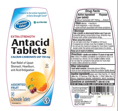 102AF96PVLFLB.jpg Premier Value Extra Strength Assorted Fruit Antacid Tablets - 102AF96PVLFLB