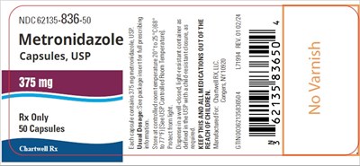 "image Description" (Metronidazole Capsules 375mg Bottle Label)