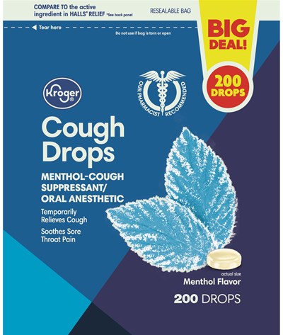 Front Panel - 20221108 09388 BOBINA COUGH MENTHOL 200CT KROGER    FRONT