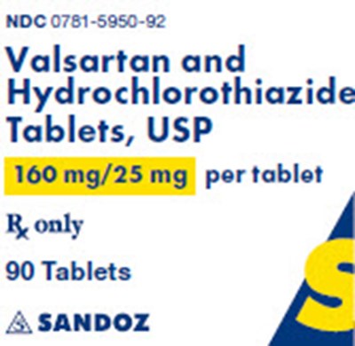 valsartan-hct-9.jpg Package Label – 160 mg/25 mg Rx Only NDC 0781-5950-92 Valsartan and Hydrochlorothiazide Tablets, USP 160 mg/25 mg per tablet 90 tablets - valsartan hct 9