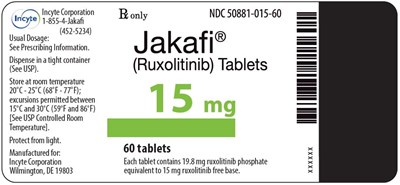 jakafi-9.jpg Jakafi (Ruxolitinib) 15mg Tablets - 60 Tablet Bottle Label - jakafi 9
