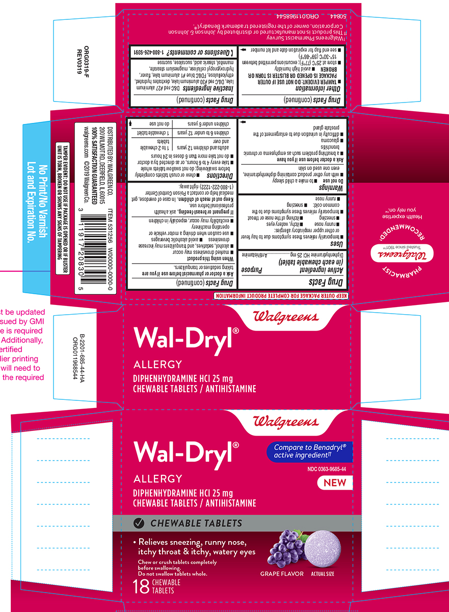 NDC 03639685 Waldryl Allergy Diphenhydramine Hcl Tablet, Chewable Oral