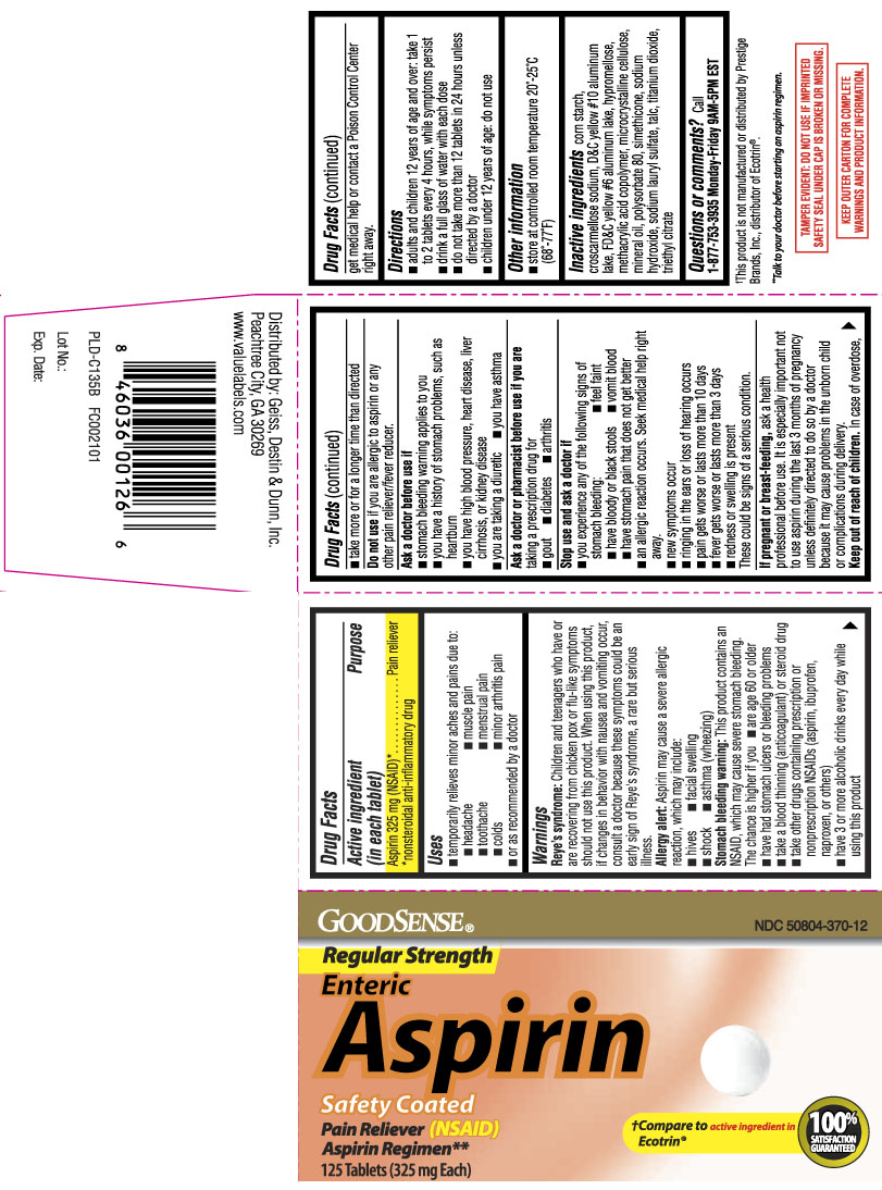 NDC 50804370 Enteric Coated Aspirin Regular Strength Images Packaging, Labeling & Appearance