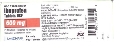 PRINCIPAL DISPLAY PANELNDC 71862-003-01IbuprofenTablets, USP600 mg100 TabletsRx Only - ibuprofen tablets usp 03