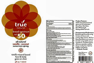 True Natural Spf50 Spray Label (Truenatural Spf50 Spray)