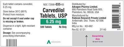 carvedilol-tab-usp-6pt25mg-500s-label.jpg Carvedilol Tablets USP, 6.25 mg - NDC 72888-035-05 - 500 Tablets Container Label - carvedilol tab usp 6pt25mg 500s label