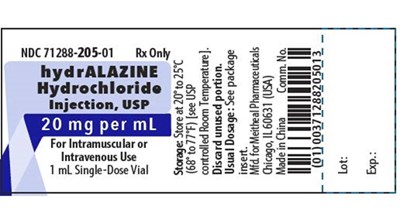 20mg-vial-v2.jpg Principal Display Panel – hydrALAZINE Hydrochloride Injection, USP 20 mg per mL Vial - 20mg vial v2