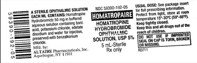 Ndc 59390-192-05homatropairehomatropine Hydrobromideophthalmic Solution, Usp 5% 5 mL- Sterilerx Only (Homatropine Hydrobromide Ophthalmic Solution Usp 02)