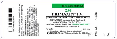 PRINCIPAL DISPLAY PANEL 250 mg Bottle Label - primaxin iv 03