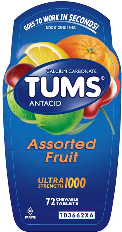 Tums Ultra Assorted Fruit 72 count front label - image 01