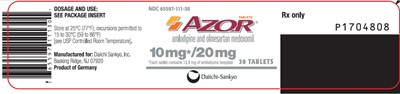 azor-08.jpg PRINCIPAL DISPLAY PANEL NDC 65597-111-30 AZOR amlodipine and olmesartan medoxomil 10 mg/ 20 mg 30 Tablets Rx Only - azor 08