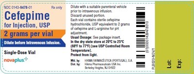 Vial Label (Cefepime For Injection Novaplus 4)