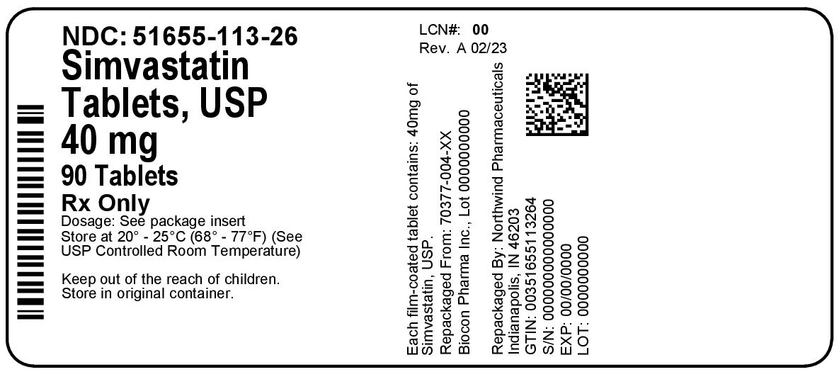 Simvastatin Tablet, Film Coated- Images NDC51655-113