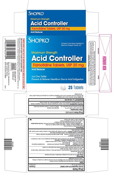 This Is The 25 Count Bottle Carton Label For Shopko Famotidine Tablets, Usp 20 mg. (Famo)