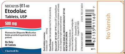 Image Description (Etodolac Tabs 500mg Bottle Label)