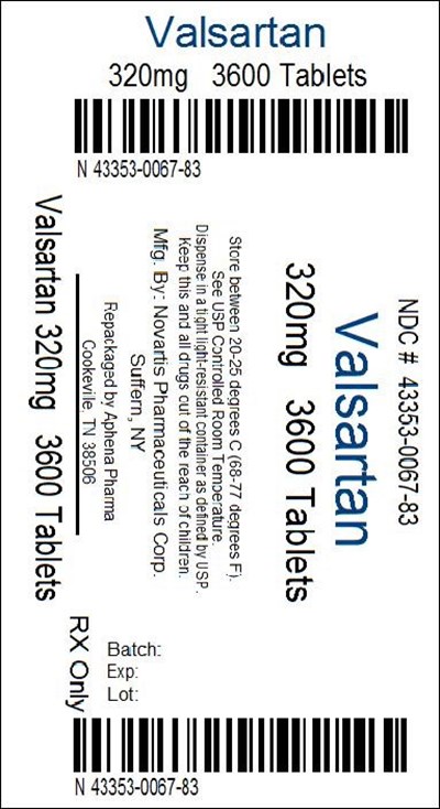 43353-0067-83.jpg Package Label – 320 mg Rx Only NDC 43353-067-83 Valsartan Tablets, USP 320 mg 3600 Tablets - 43353 0067 83