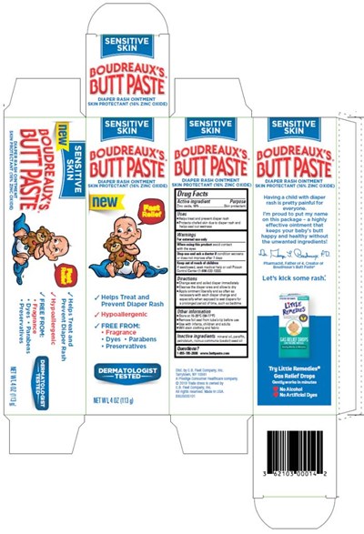 boudreauxs-sensitive-01.jpg Sensitive SkinBoudreaux’s® Butt PasteDiaper rash ointmentSkin protectant (16% zinc oxide)NET WT. 4 OZ (113 g) - boudreauxs sensitive 01