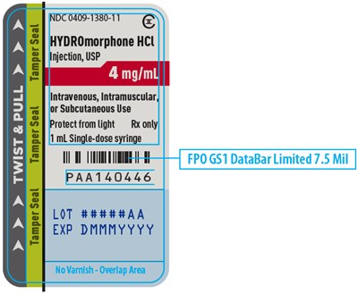hydromorphone-14.jpg PRINCIPAL DISPLAY PANEL - 4 mg/mL Syringe Label - 1380 - hydromorphone 14