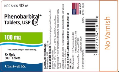 image description - phenobarbital tablets 100mg 500s bottle label