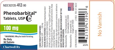 image description - phenobarbital tablets 100mg 90s bottle label