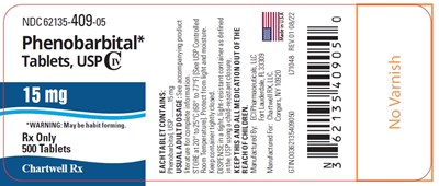 image description - phenobarbital tablets 15mg 500s bottle label